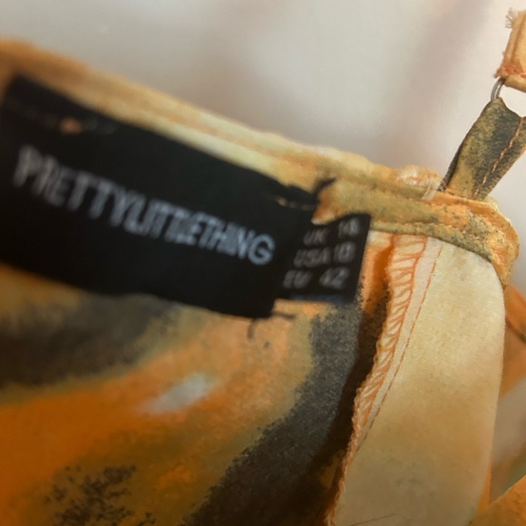 Viral PrettyLittleThing Orange Tie Dye Print Corset and Ruched Skirt Set Sz 10 - Picture 9 of 14